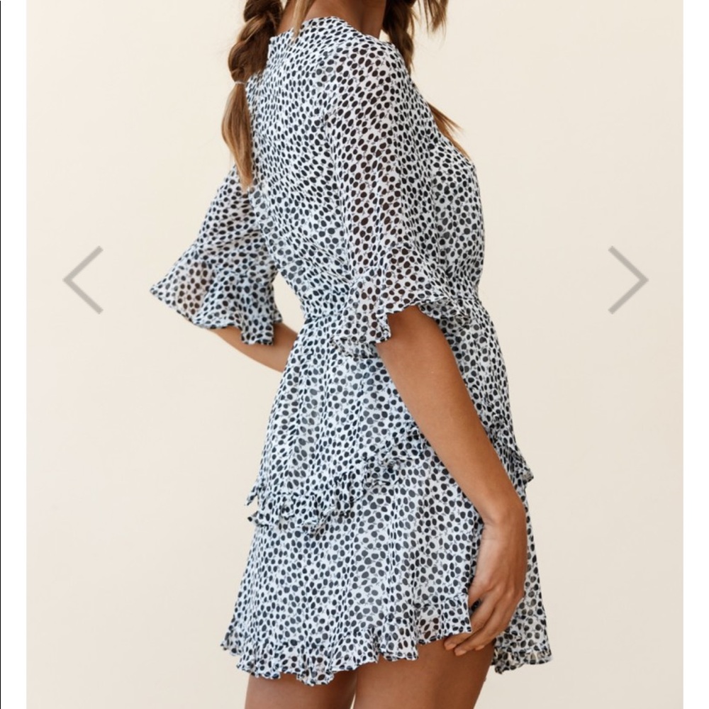 NWT-SelfieLeslie Wife Me Crew Neck Ruffle Insert Dress Polka Dot Black. Size M - Picture 4 of 9